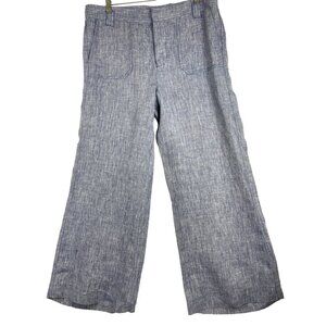 Caslon womens wide leg !00% Linen  pants large blue white fleck